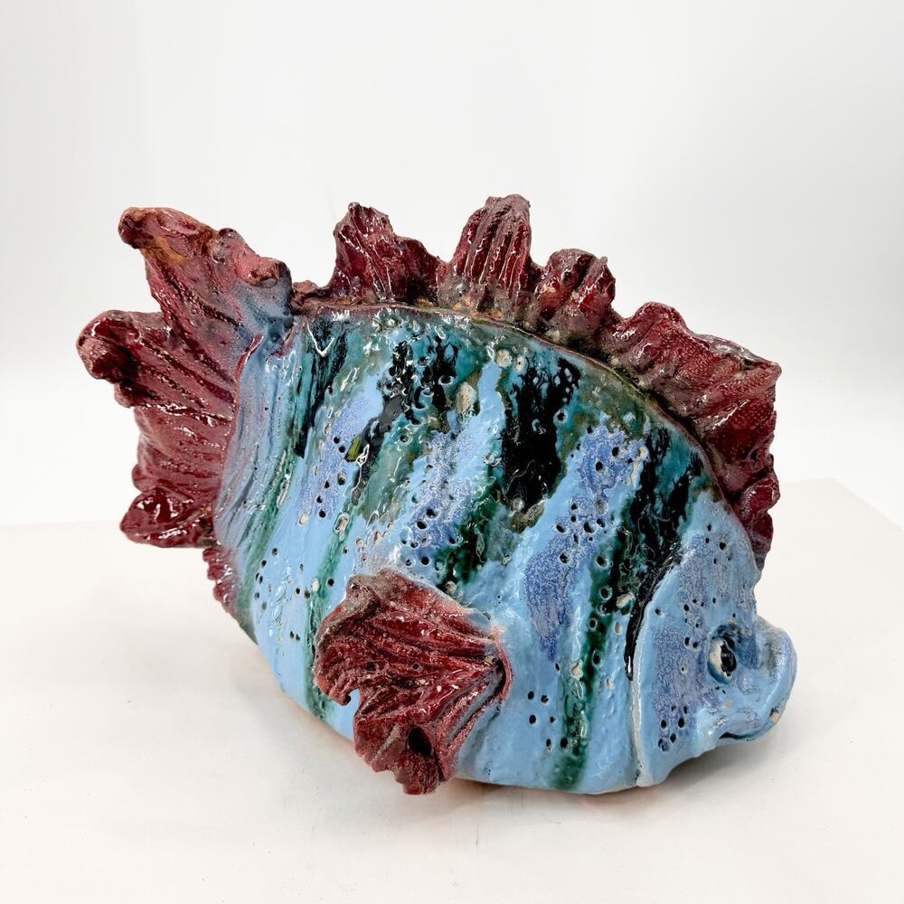 VTG R. Mazi Large Handmade Clay Fish Art Sculpture Beach Decor Tropical Nautical - Picture 5 of 16